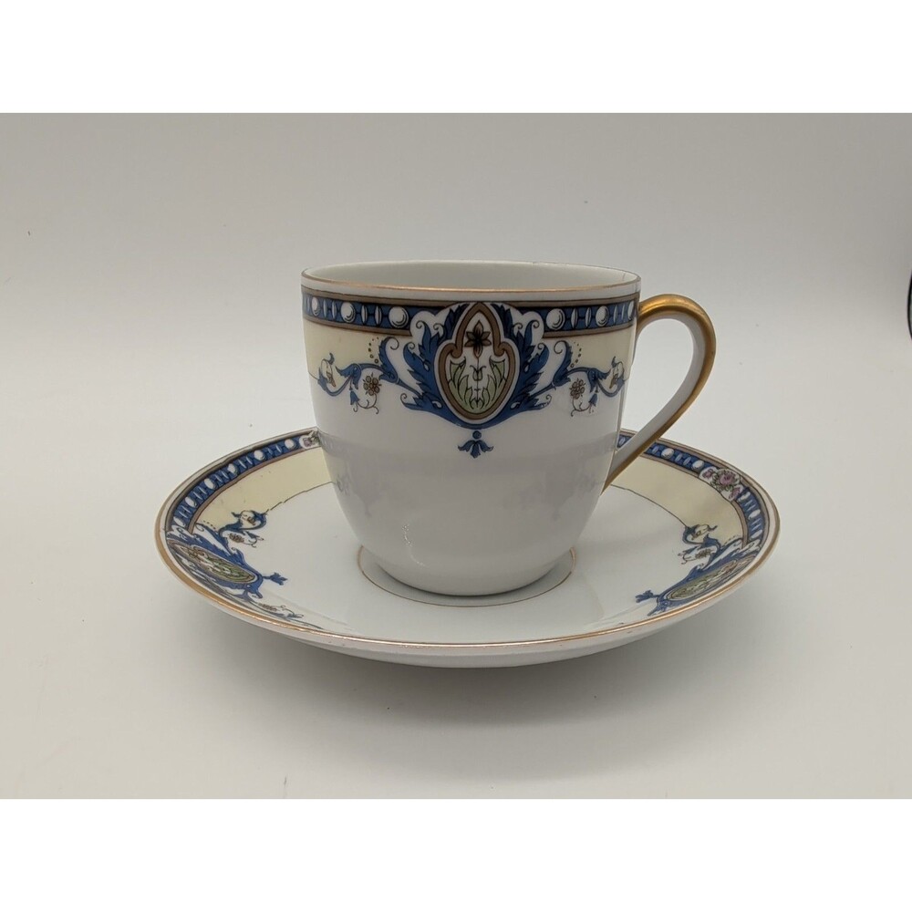Victoria Czech Porcelain Demitasse Tea Cup & Saucer Blue Yellow